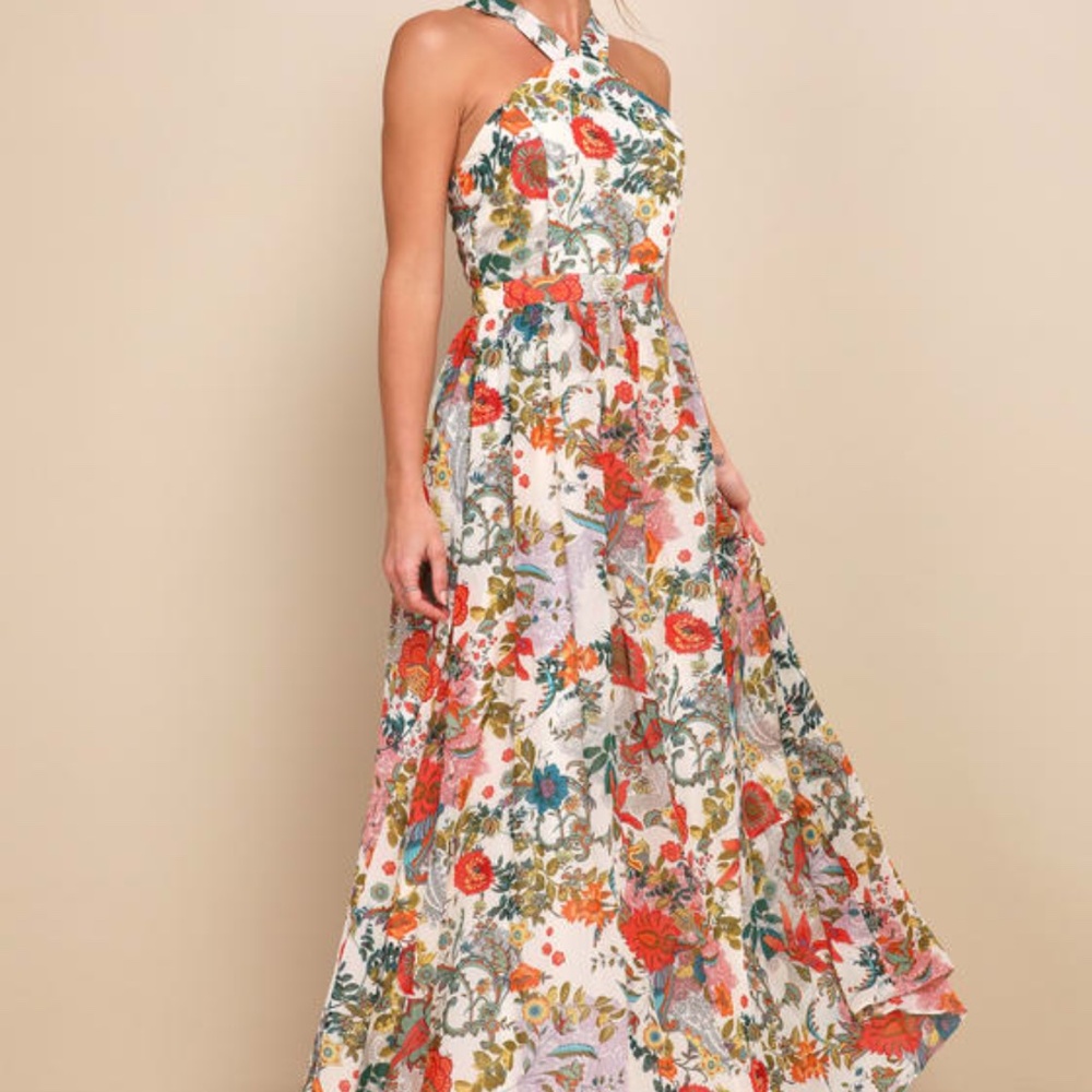 Lilja Cream Floral Print Maxi Dress